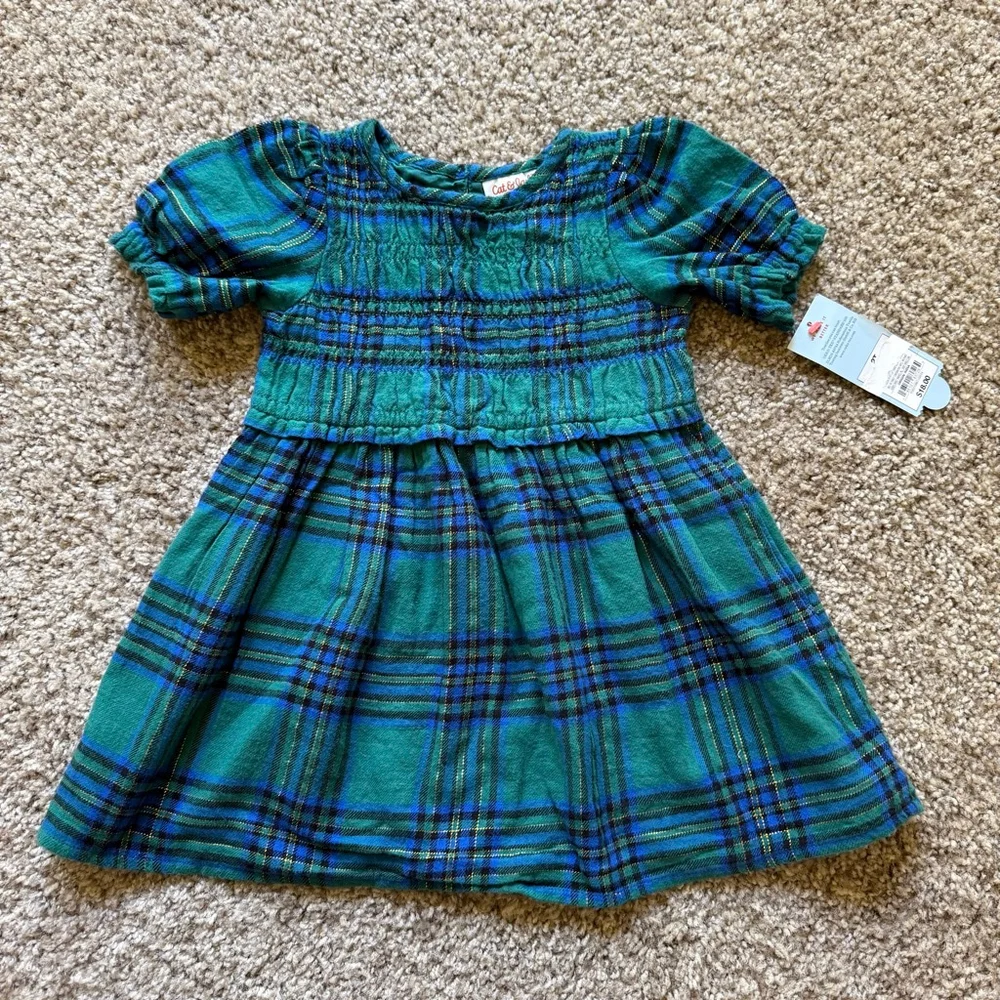 Cat and Jack Toddler Girls Short Sleeve Plaid Dress NWT Size 2T - Picture 3 of 4